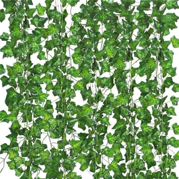 12 Pack Fake Vines for Room Decor Artificial Ivy Garland with Clip Green Flowers - Picture 1 of 7